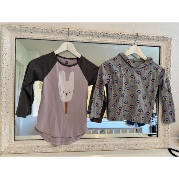 Tea Collection Girl’s 2 Piece Bundle Raglan Bunny Pop & Rainbow Hoodie Size 6 - Picture 1 of 5